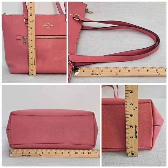 Coach Gallery Tote Pink Crossgrain Leather Shoulder Bag Double Handles Zip Top